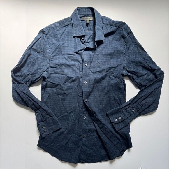 Banana Republic Stretch Tailored Slim Fit Navy Blue Plaid Size Medium - Picture 1 of 6
